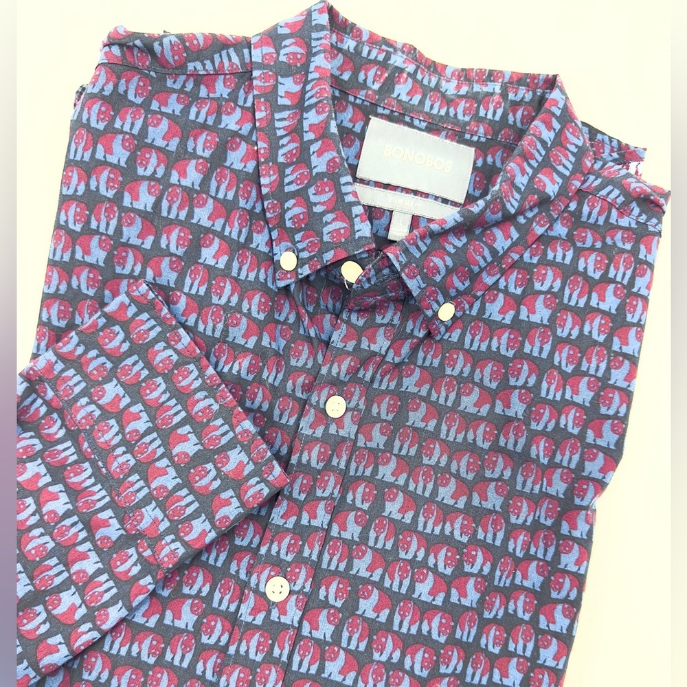 Bonobos Button Down Shirt Mens Large Standard Fit Polar Bear Print Office Cotton